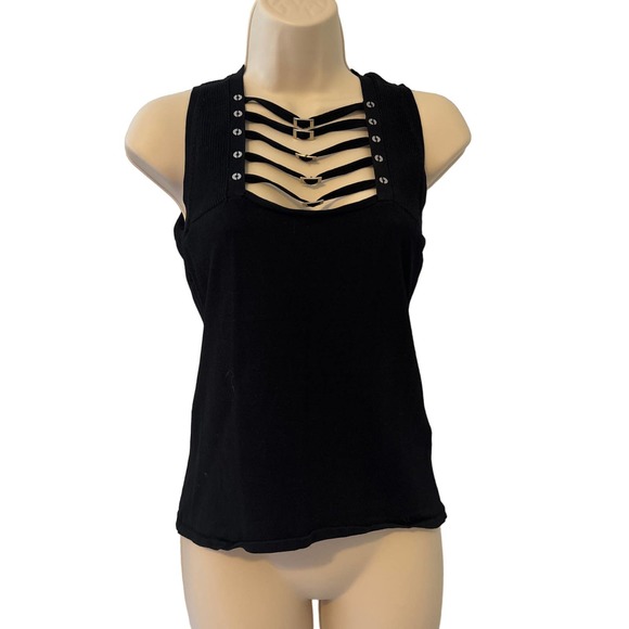 Sao Paulo Black Stretch Tank Sweater Metal Buckle Design at Chest Size 6 - Picture 1 of 10